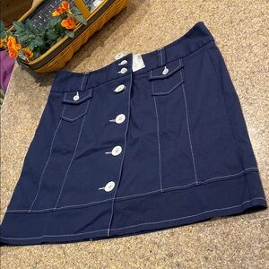 NWT L.L. Bean Coveside Canvas Skirt Misses 12 Reg Nautical Navy and White